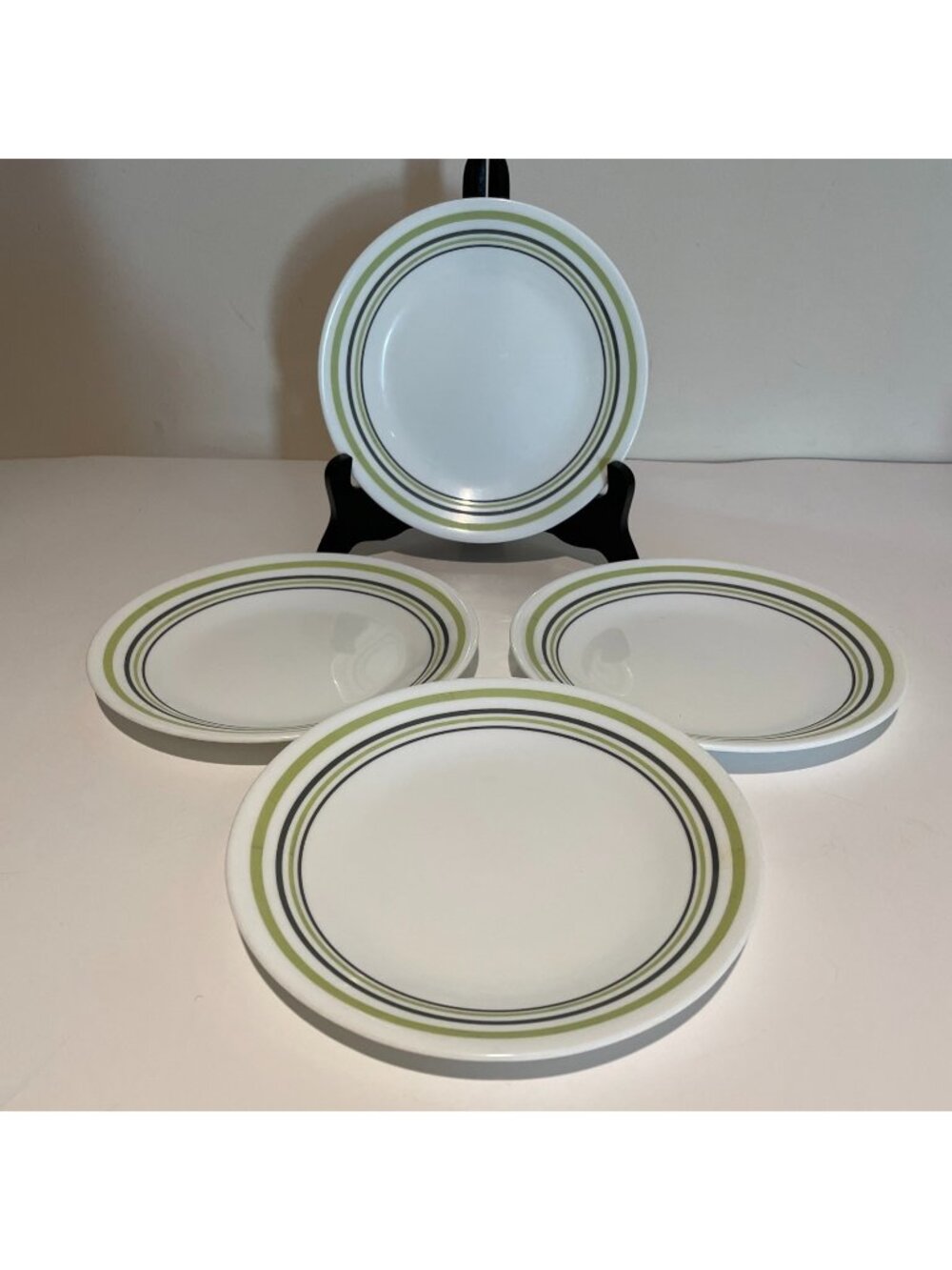 4 Corelle Corning Ware Garden Sketch Bands Bread Dessert Plates 6.5" Green Rings